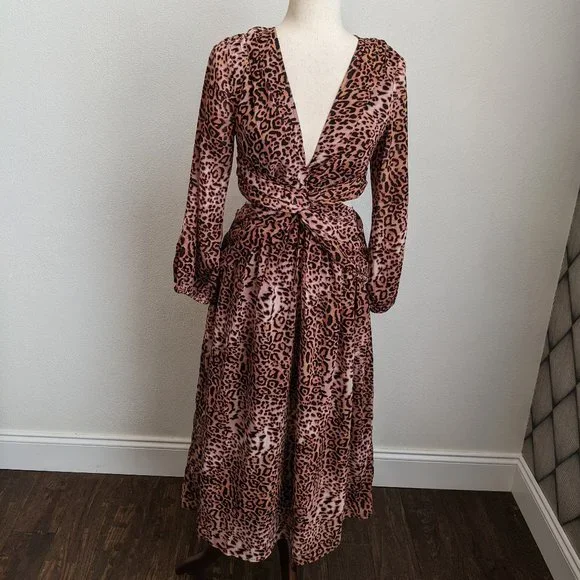 Anthropologie Ranna Gill Cutout Animal Print Midi Dress - Picture 4 of 11